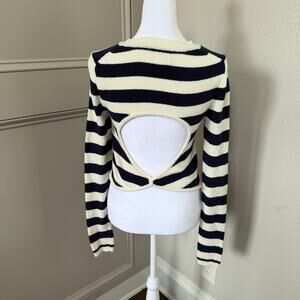 AERIE Open Back Sweater Sz. Small Navy White Stripe Textured Nautical Coastal